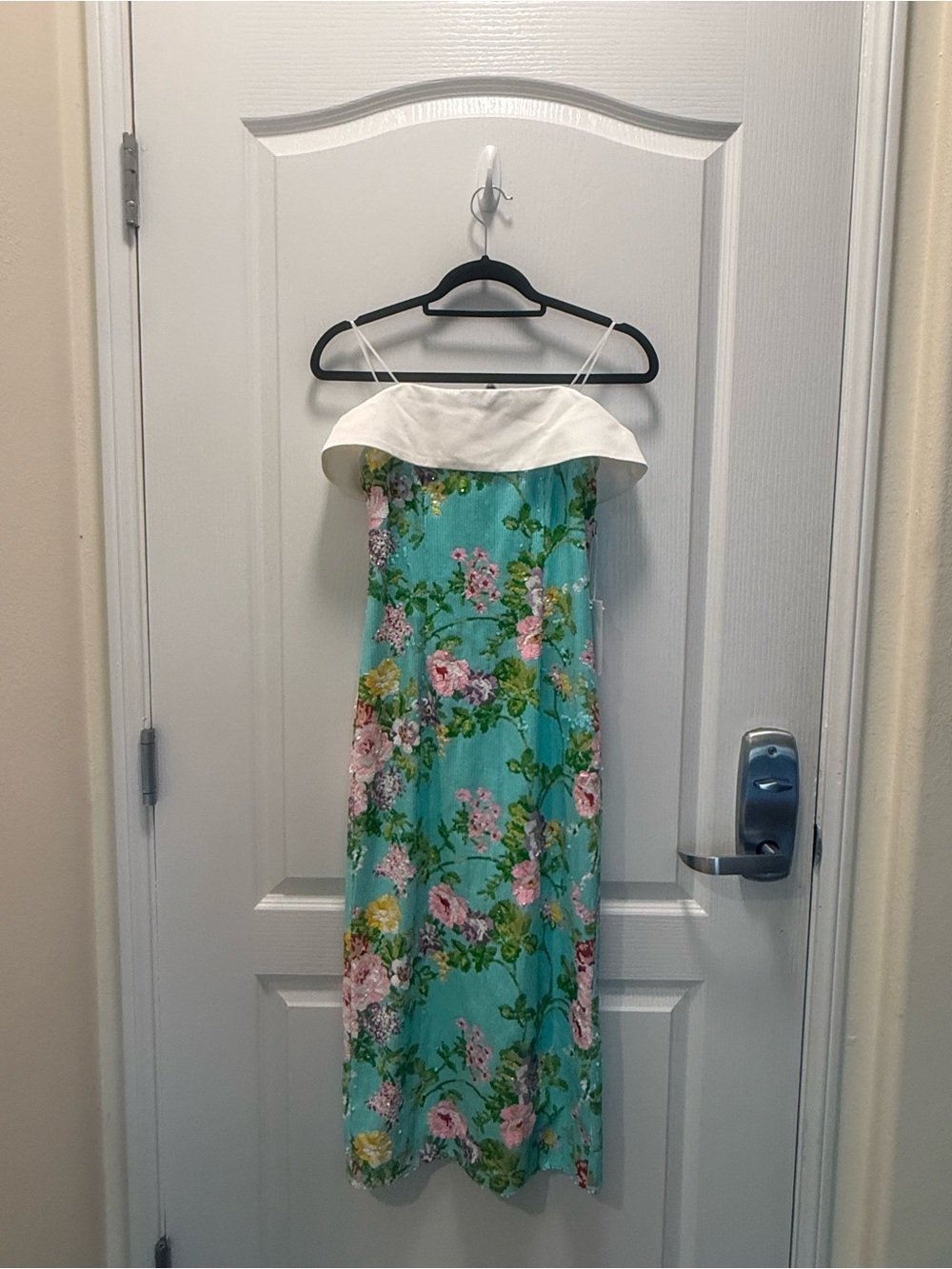 Maude Club Off-Shoulder Floral Midi Dress in Aqua size S NWT - Picture 2 of 6